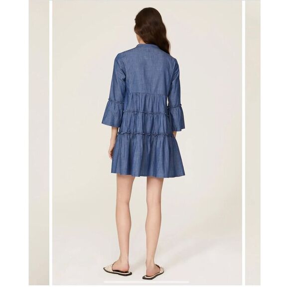 Peter Som Denim Chambray Tiered Dress Size 0 - Picture 3 of 8